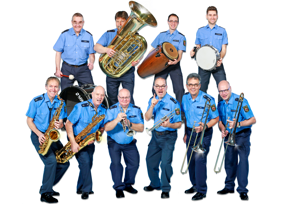 Bild der "Men in Blue", die Brass-Band des Landespolizeiorchesters Rheinland-Pfalz